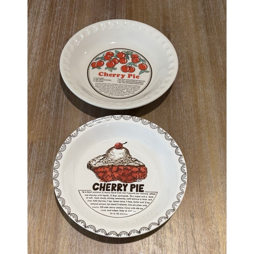 Vintage Lot Of 2 Cherry Pie Plate Recipe Dish Sunnycraft